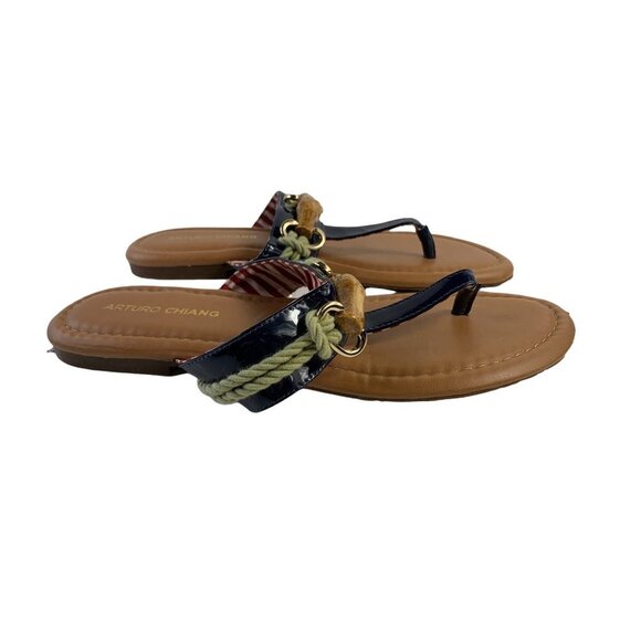 Arturo Chiang Women's Navy Rope Thong Sandals - Picture 3 of 6